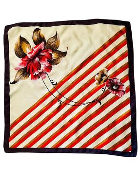 100% Silk Floral & Stripe Scarf